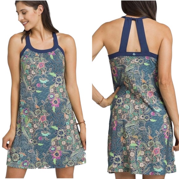 Prana Cantine Blue Floral Paisley Athletic Exercise Dress - Blue Anchor Kona - S - Picture 1 of 12